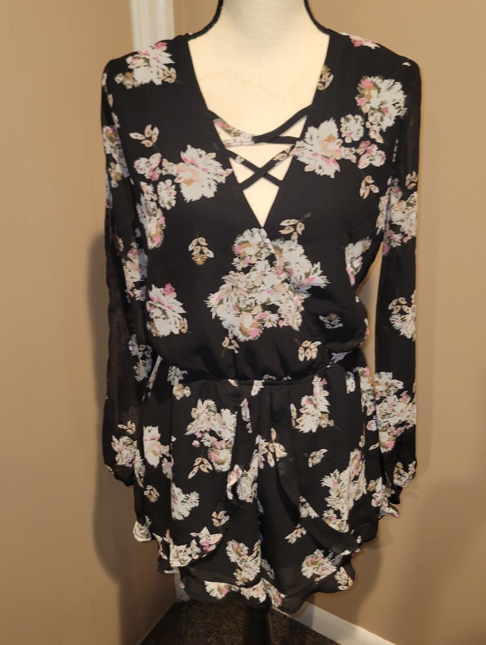 love, Fire Black Floral Lightweight Romper
